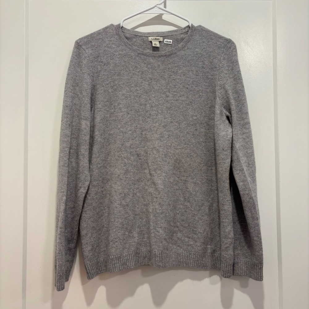 LL Bean 100% Cashmere Crewneck Sweater Gray Petite Large 284247